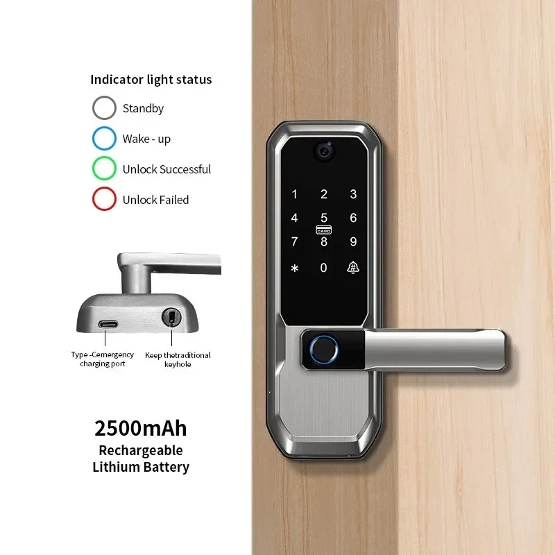 Tuya WiFiスマートドアロック、覗き穴カメラ付き、シン - Smart Home Door Lock のレビューと価格